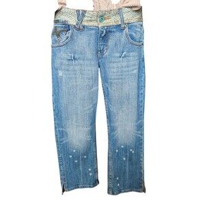 Rare Luxirie by LRG Distressed Capri Jeans - Y2K Low Rise Embroidered Grunge 26